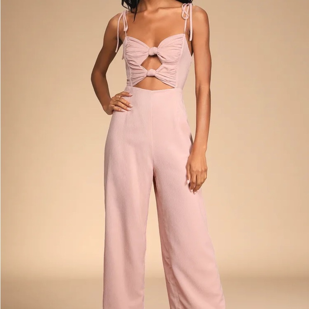 NWT Lulus Good Press Light Pink Knotted Wide Leg Jumpsuit Size M
